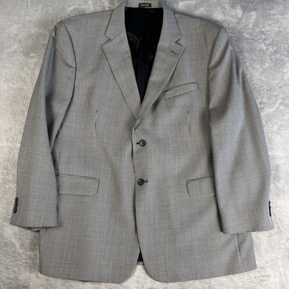 Stafford Houndstooth Check Blazer Mens 48R 2-Button Sport Coat Green Blue Jacket - Picture 2 of 10